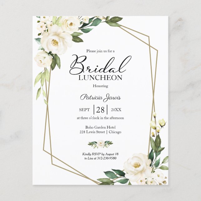 Papier Invitation de déjeuner nuptiale à budget floral gé (Devant)