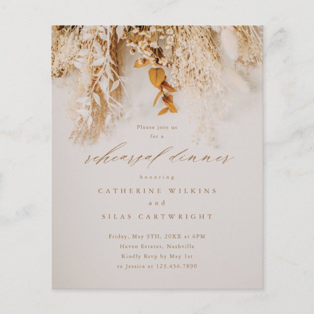 Papier Invitation de dîner de répétition de mariage bohèm (Devant)