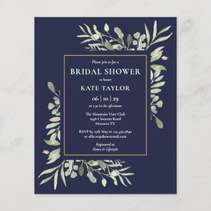 Papier Invitation de douche de mariée bleu marine budget