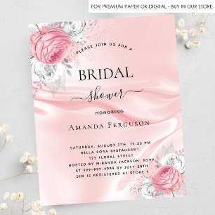 Papier Invitation de douche de mariée rose soyeuse floral