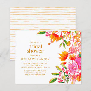 Papier Invitation de douche florale aquarelle rose orange