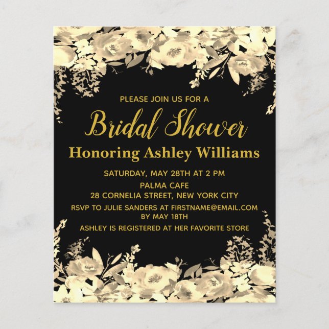Papier Invitation de douche nuptiale budget Black Gold Mo (Devant)
