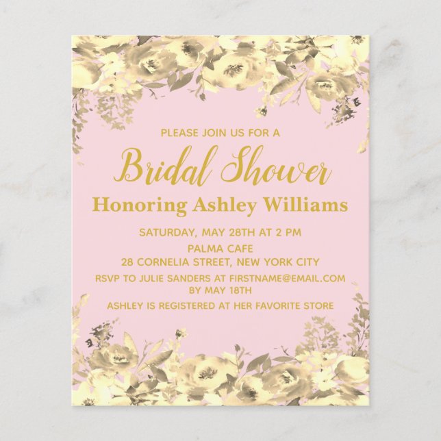 Papier Invitation de douche nuptiale budget Blush Pink Go (Devant)