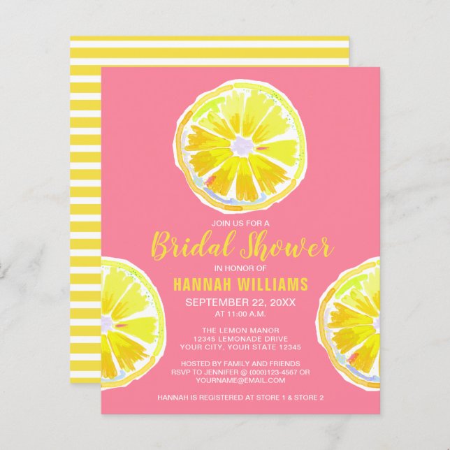 Papier Invitation de douche nuptiale Budget Lemon Slices (Devant / Derrière)