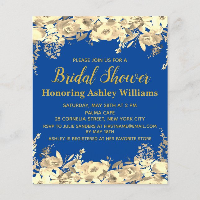 Papier Invitation de douche nuptiale budget Or bleu moder (Devant)