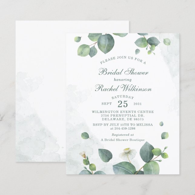 Papier Invitation de douche nuptiale Eucalyptus Green (Devant / Derrière)