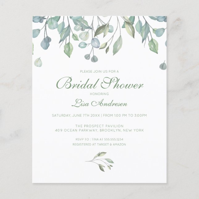 Papier Invitation de douche nuptiale Eucalyptus Green (Devant)