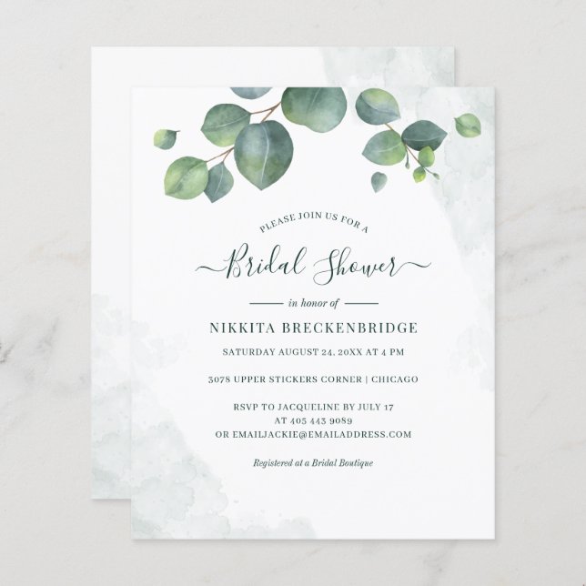 Papier Invitation de douche nuptiale Eucalyptus Green (Devant / Derrière)