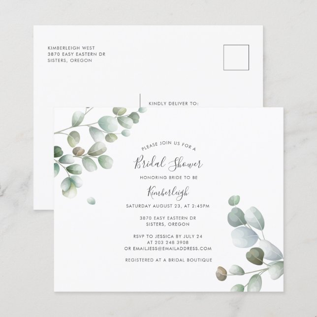 Papier Invitation de douche nuptiale Eucalyptus Green (Devant / Derrière)