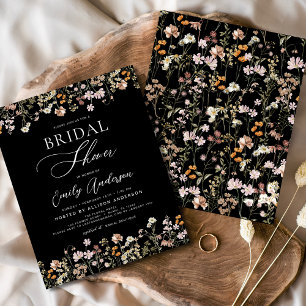 Papier Invitation de douche nuptiale Fleur sauvage noire