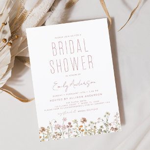 Papier Invitation de douche nuptiale Fleur sauvage rose D