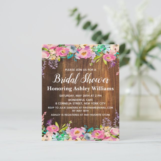 Papier Invitation de douche nuptiale Rustique Floral Boho (Debout devant)