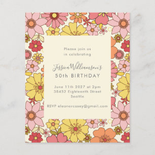 Papier Invitation de fête d'anniversaire florale rose rét