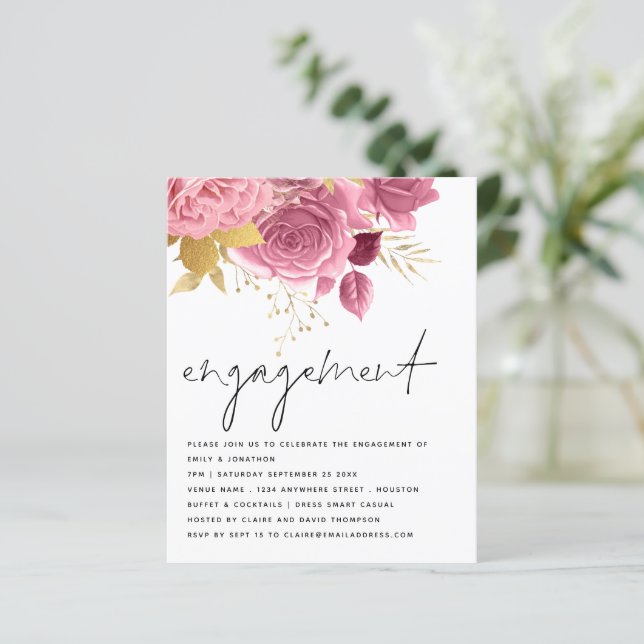 Papier Invitation de fête de fiançailles Budget Rose Gold (Debout devant)