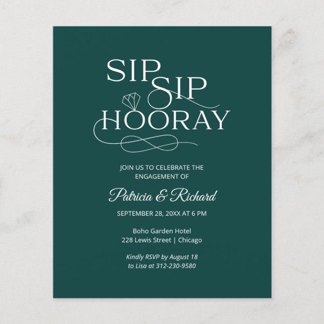 Papier Invitation de fête de fiançailles Budget Sip Sip H (Devant)