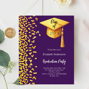 Papier Invitation de fête de fin d'études confettis viole
