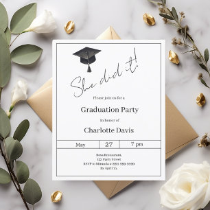 Papier Invitation de fête de fin d'études en noir et blan