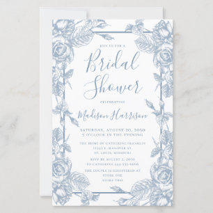 Papier Invitation de Fête de Mariage Florale Bleu Poussié