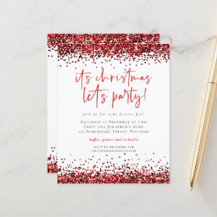 Papier Invitation de fête de Noël à paillettes rouges pet