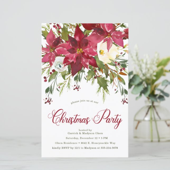 Papier Invitation de fête de Noël au poinsettia budgétair (Debout devant)