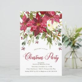Papier Invitation de fête de Noël au poinsettia budgétair