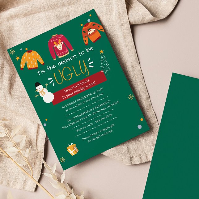 Papier Invitation de fête de Noël moche (Annual Christmas Ugly Sweater Party Invitation)