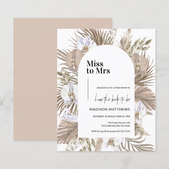 Papier Invitation de Fête des mariées Boho Blush Palm (Devant / Derrière)