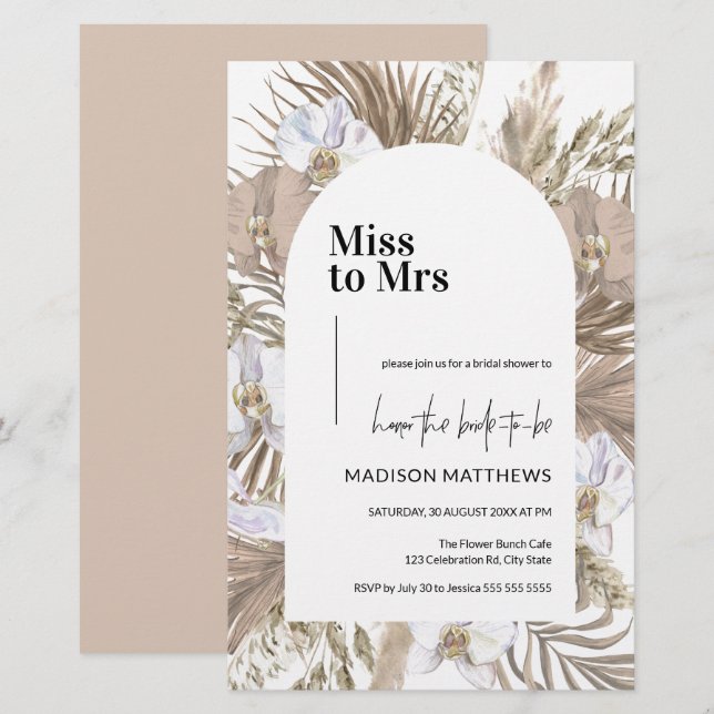 Papier Invitation de Fête des mariées Boho Rose Blush Bud (Devant / Derrière)