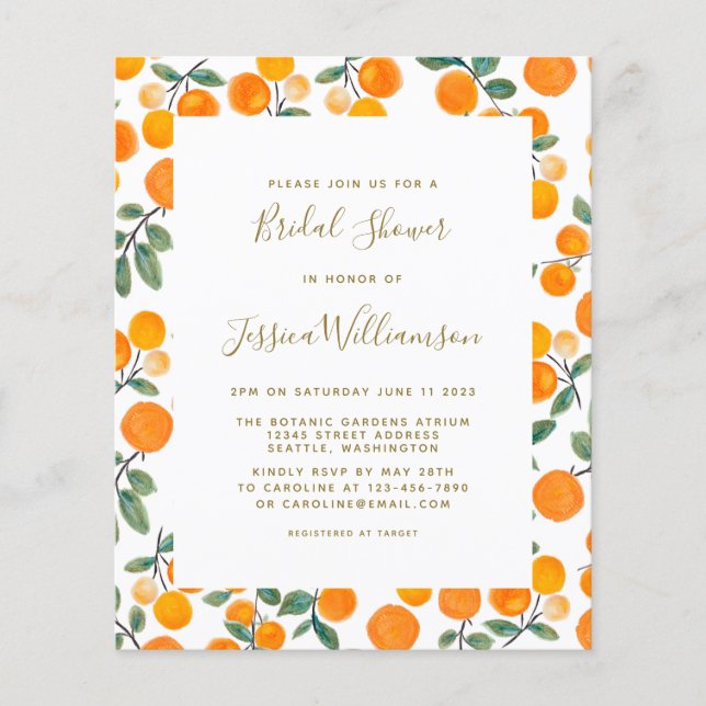 Papier Invitation de Fête des mariées Oranges aquarelles  (Devant)