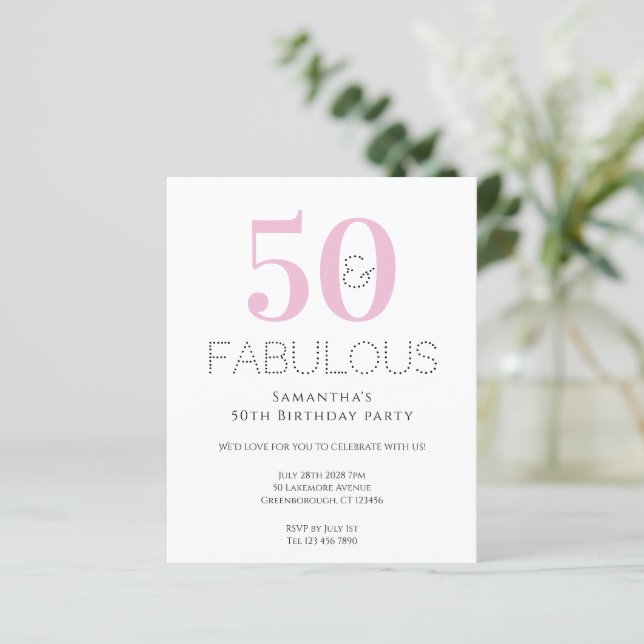 Papier Invitation de fête économique moderne rose pour 50 (Debout devant)