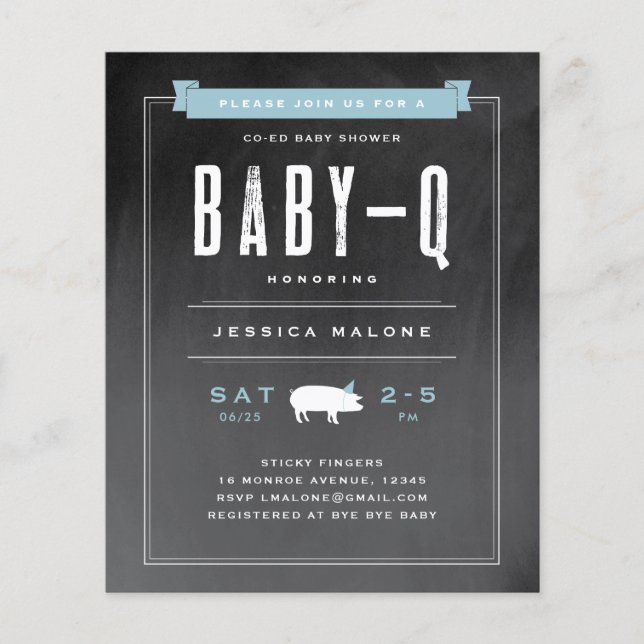 Papier Invitation de fête prénatale mixte BBQ Bleu Budget (Devant)
