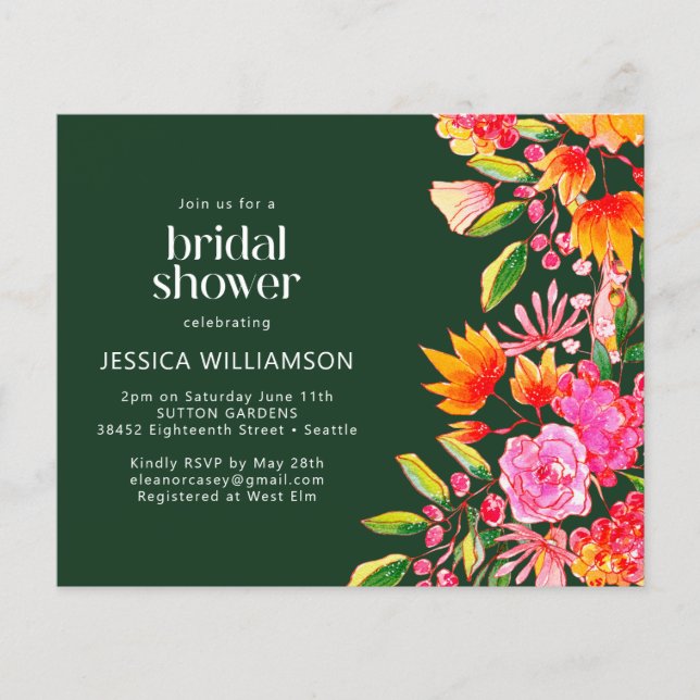 Papier Invitation de Fêtes des mariées florales rose budg (Devant)