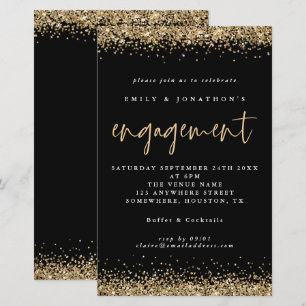 Papier Invitation de fiançailles noire avec paillettes do