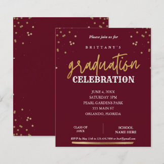 Papier Invitation de graduation en or rouge élégant du sc