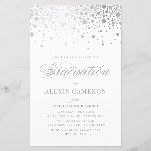 Papier Invitation de graduation Faux Silver Foil Confetti (Devant)