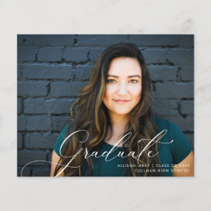 Papier Invitation de Graduation Photo Script Moderne