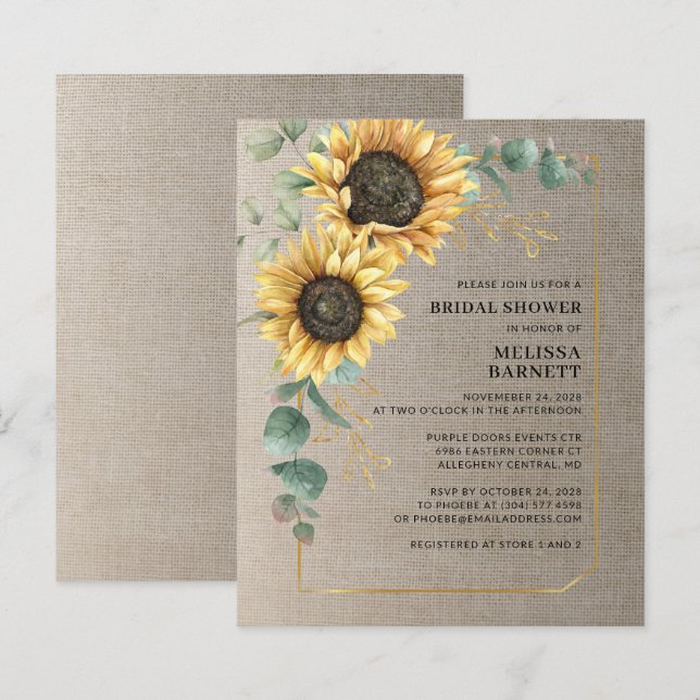 Papier Invitation de la douche nuptiale Sunflower Green (Devant / Derrière)