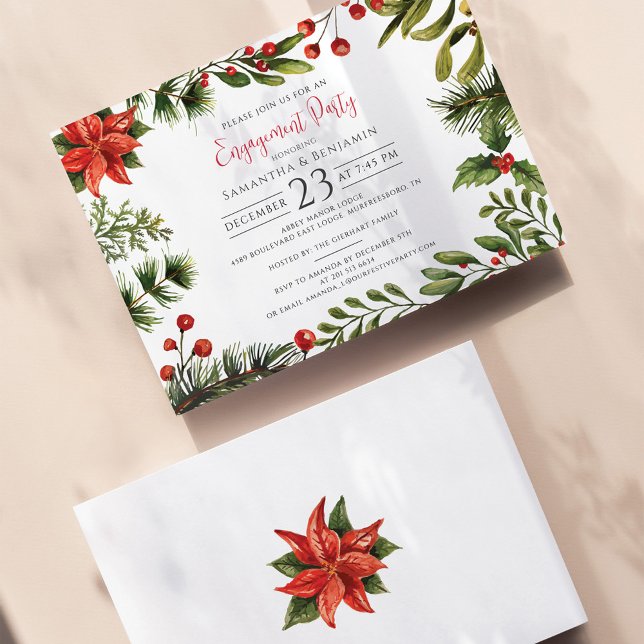 Papier Invitation de la fête de Noël (Botanical Engagement Party Christmas Invitation)