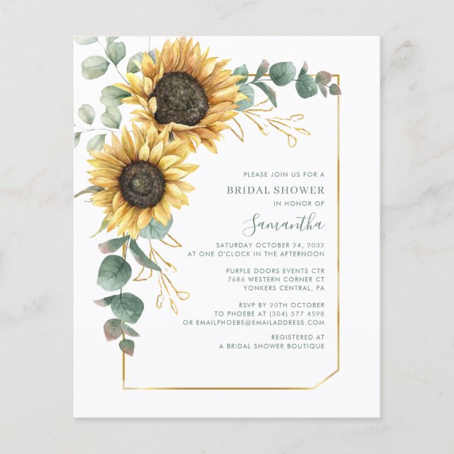 Papier Invitation de la nuptiale de tournesol Eucalyptus (Devant)