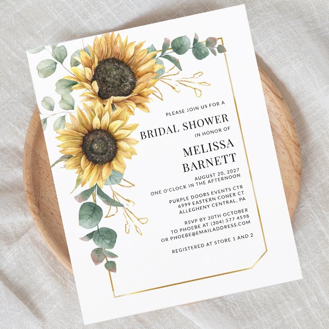Papier Invitation de la nuptiale de tournesol Eucalyptus (Sunflower Eucalyptus Script Full Name Bridal Shower Invitation)