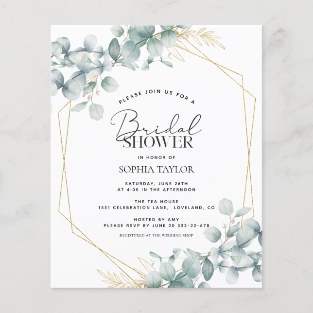 Papier Invitation de la nuptiale Eucalyptus Sage Budget (Devant)