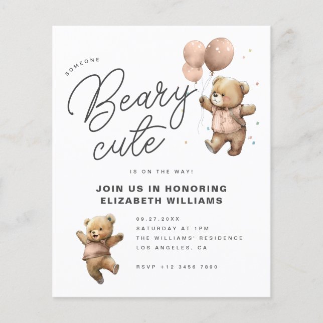 Papier Invitation de la partie Baby shower de Beary Cute  (Devant)
