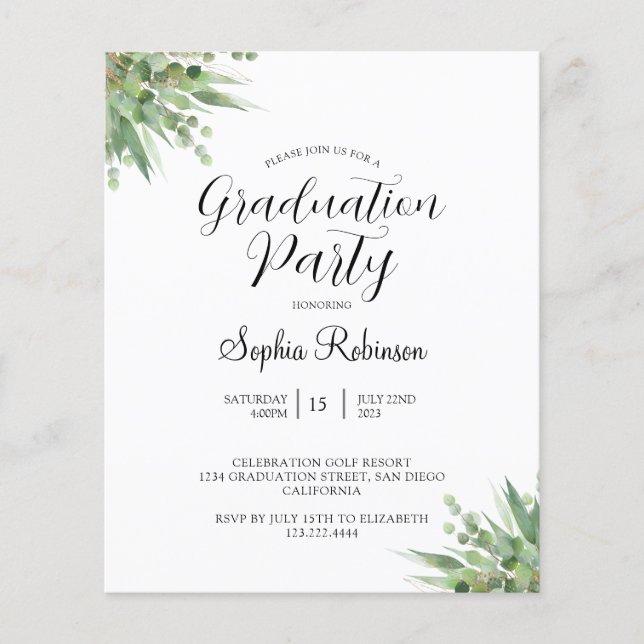 Papier Invitation de la partie de graduation Eucalyptus b (Devant)