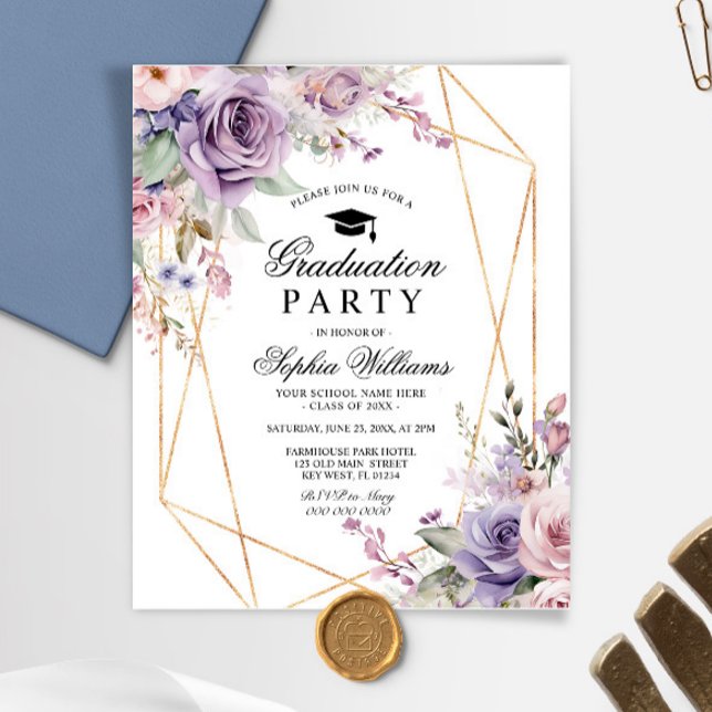 Papier Invitation de la Partie de Graduation Purple & Blu (Créateur téléchargé)