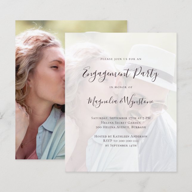 Papier Invitation de la partie de l'engagement photo budg (Devant / Derrière)