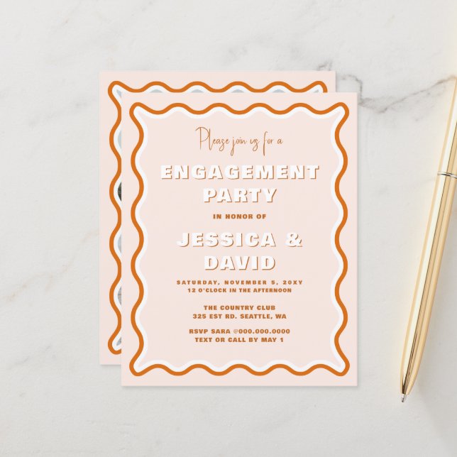 Papier Invitation de la partie d'engagement de Terracotta (Devant/Arrière en situation)