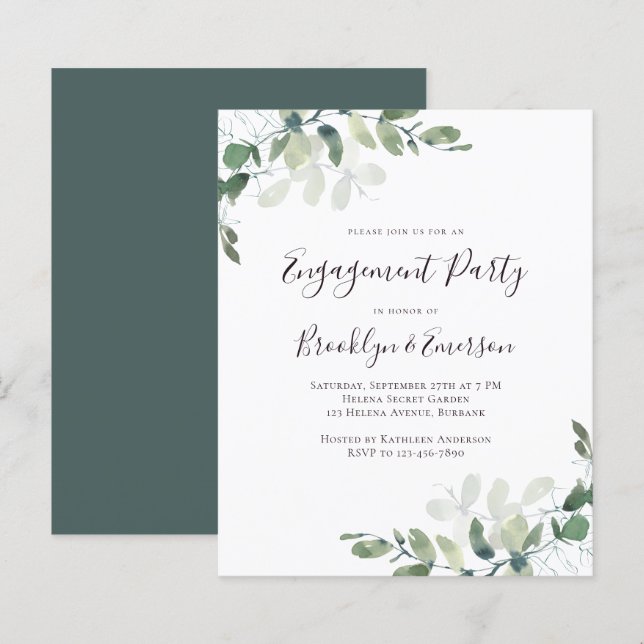 Papier Invitation de la partie d'engagement Eucalyptus bu (Devant / Derrière)