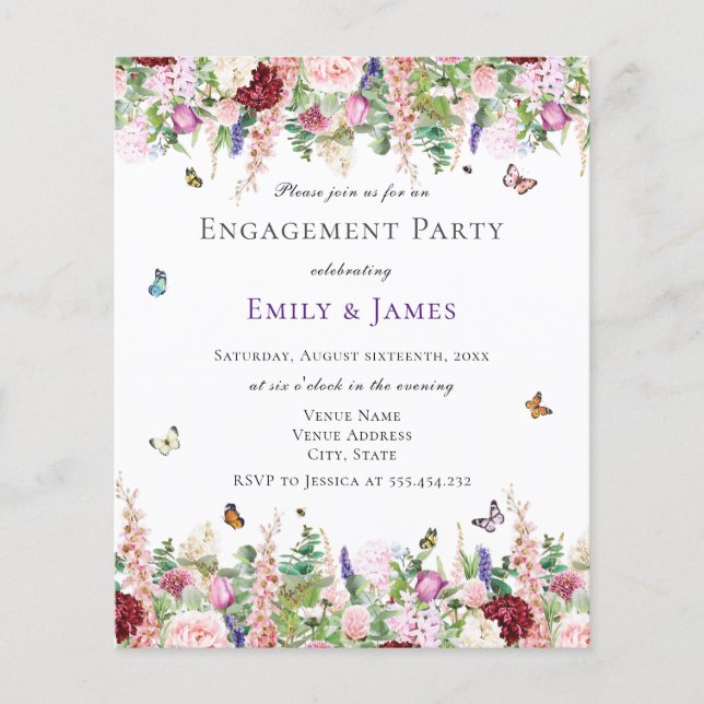 Papier Invitation de la partie d'engagement floral budgét (Devant)