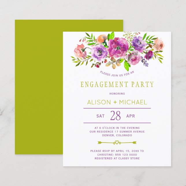 Papier Invitation de la partie d'engagement floral rustiq (Devant / Derrière)
