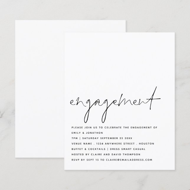 Papier Invitation de la partie Engagement noir blanc du s (Devant / Derrière)